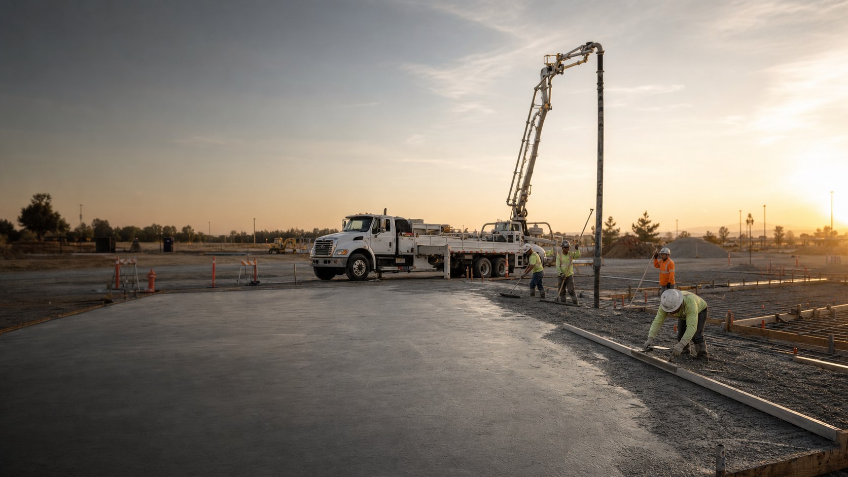 Concept image of a large concrete placement at sunrise